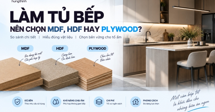 Làm Tủ Bếp Nên Chọn MDF, HDF Hay Plywood? So Sánh Chi Tiết